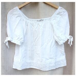 White Cottagecore Milkmaid Style Summer Top- Rayon- XS